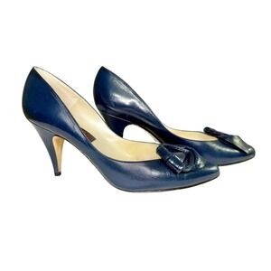 Vintage 80s 90s Proxy Navy Blue Leather Heels‎ Pumps Size 7